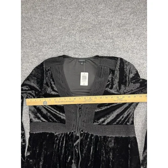 Torrid Dress Womens 1X Black Velvet Long Sleeve Boho Tassel Tie 14-16 - Picture 3 of 7